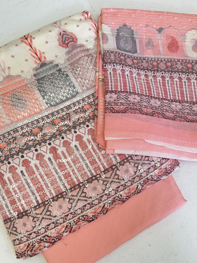 3 Pce Viscose Daman Embroidery Unstitched Suit Spring Summer Wear - Image 10