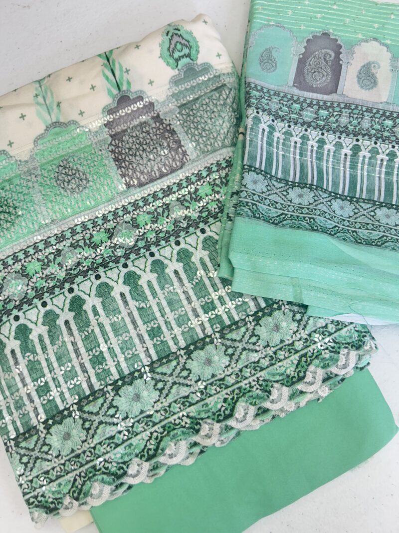 3 Pce Viscose Daman Embroidery Unstitched Suit Spring Summer Wear - Image 9