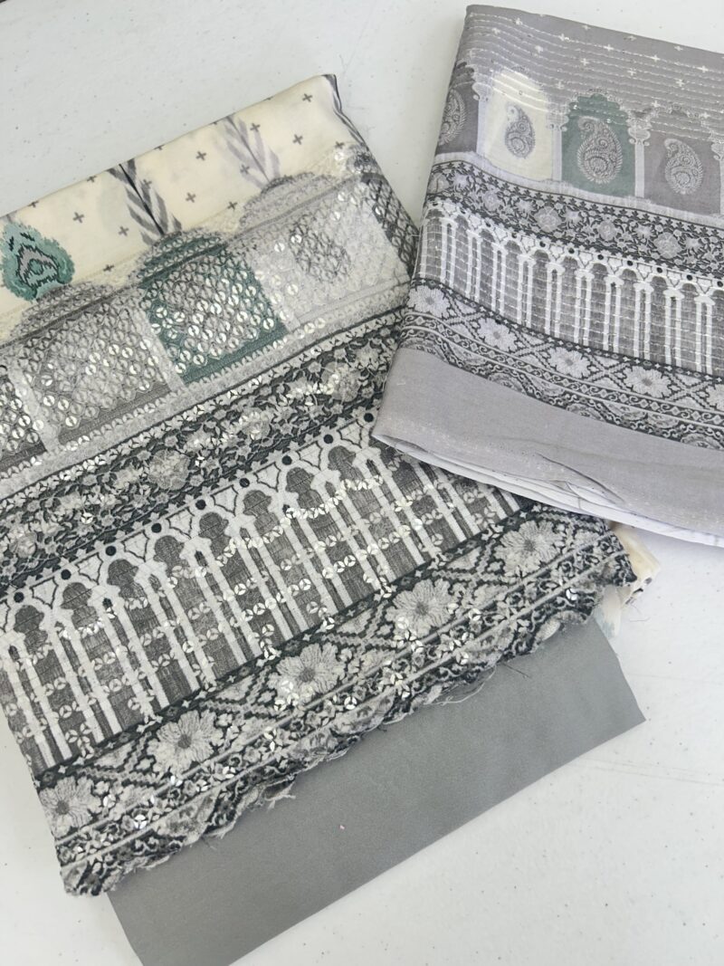 3 Pce Viscose Daman Embroidery Unstitched Suit Spring Summer Wear - Image 6