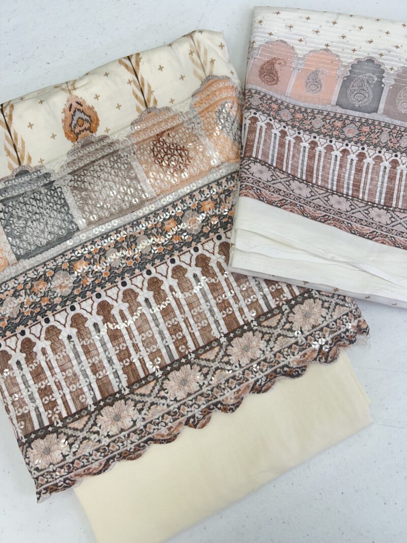 3 Pce Viscose Daman Embroidery Unstitched Suit Spring Summer Wear - Image 5