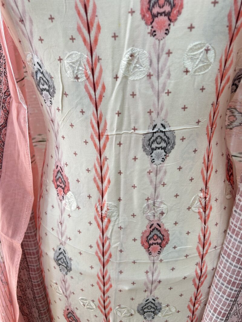 3 Pce Viscose Daman Embroidery Unstitched Suit Spring Summer Wear - Image 2