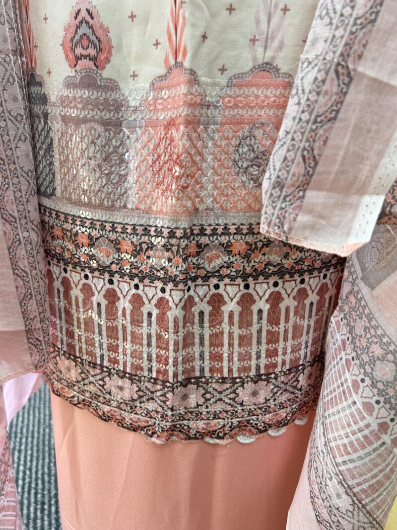 3 Pce Viscose Daman Embroidery Unstitched Suit Spring Summer Wear - Image 3