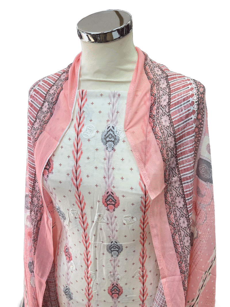 3 Pce Viscose Daman Embroidery Unstitched Suit Spring Summer Wear