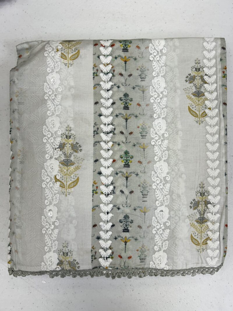 3 Pce Cotton Unstitched Suit with Embroidered Shalwar - Image 7