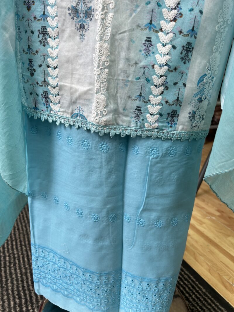 3 Pce Cotton Unstitched Suit with Embroidered Shalwar - Image 3